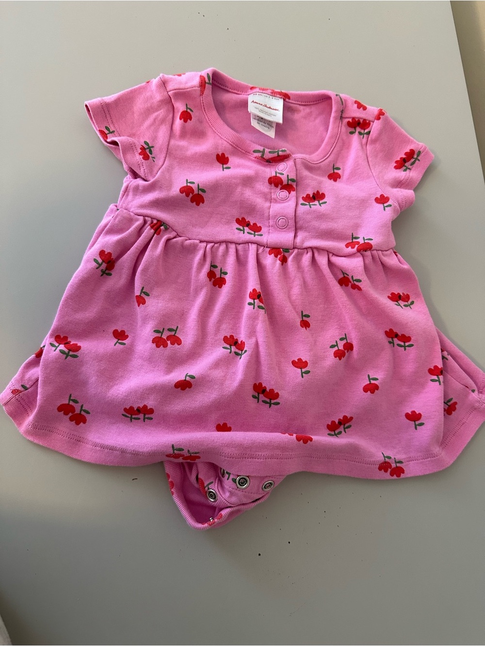 Hanna Andersson Baby Girl Infant Cherry Pink Dress Onesie size 3-6 mo